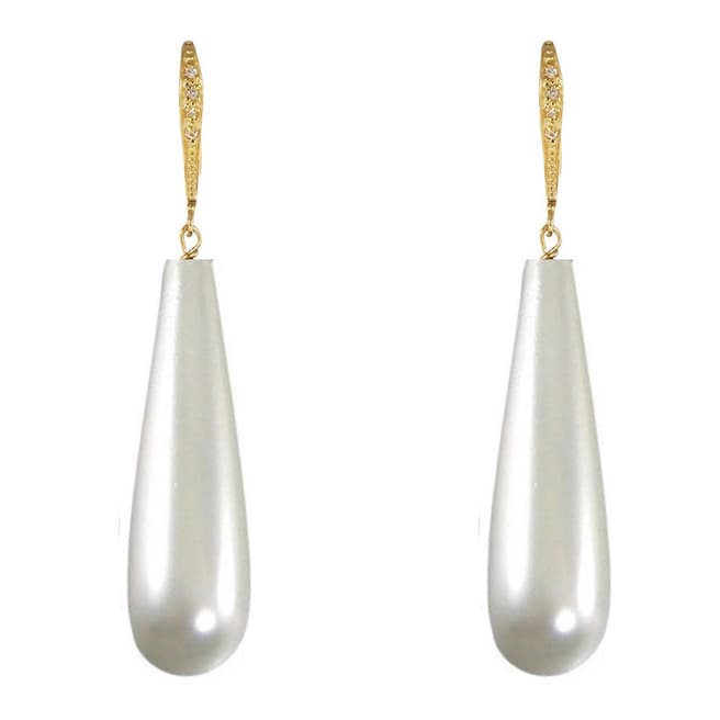 Liv Oliver 18k Gold Plated Diamond And Pearl Tear Drop Earrings