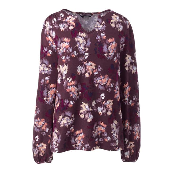 Lands End Aged Wine Heather Floral Notch-neck Printed Top