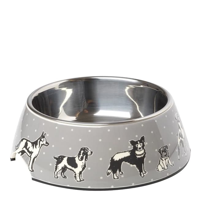 House Of Paws Grey Polka Dogs 2 in 1 Bowl, 6.5x14x17.5cm