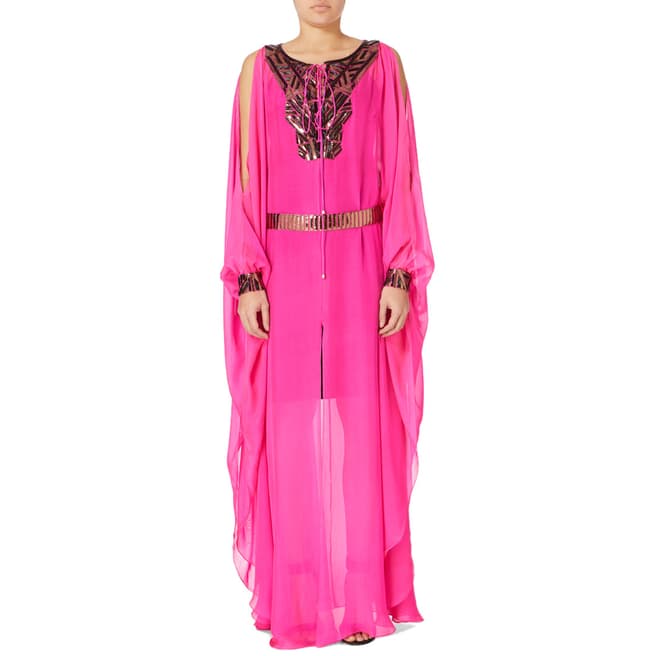 Amanda Wakeley Hot Pink Beaded Silk Chiffon Dress