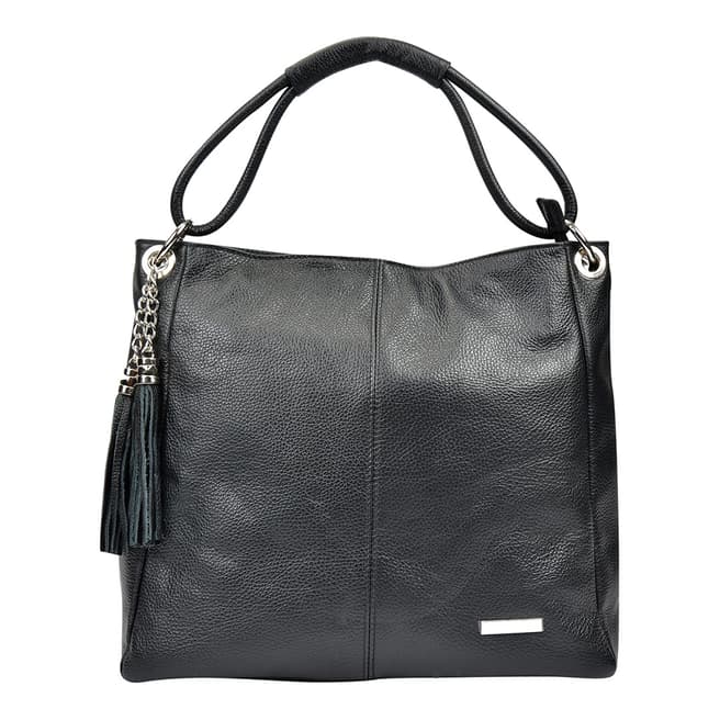Anna Luchini Black Leather Tassel Top Handle Bag