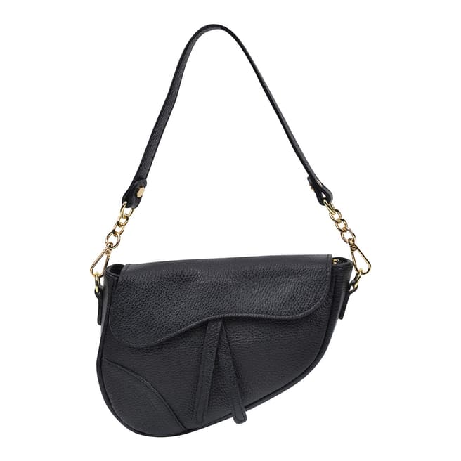 Anna Luchini Black Leather Saddle Shoulder Bag