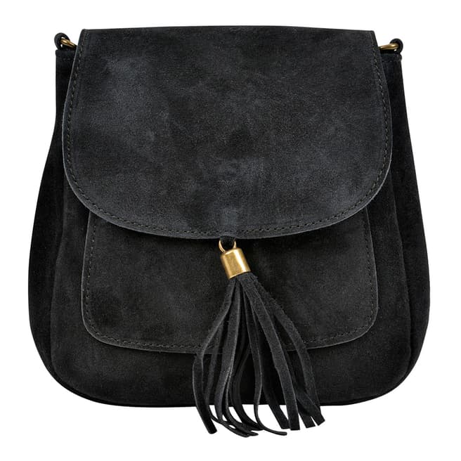 Anna Luchini Black Leather Tassel Shoulder Bag