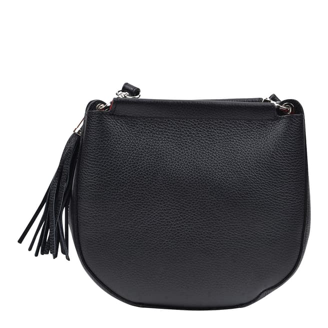 Anna Luchini Black Leather Tassel Shoulder Bag