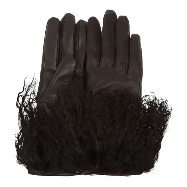 UGG Black Leather Mongolian Fur Gloves