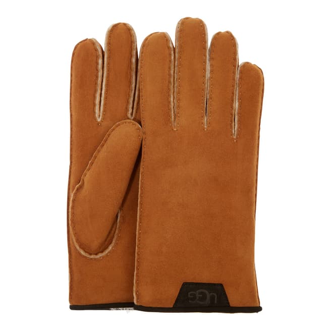 UGG Tan Sheepskin Gloves with Leather Trim