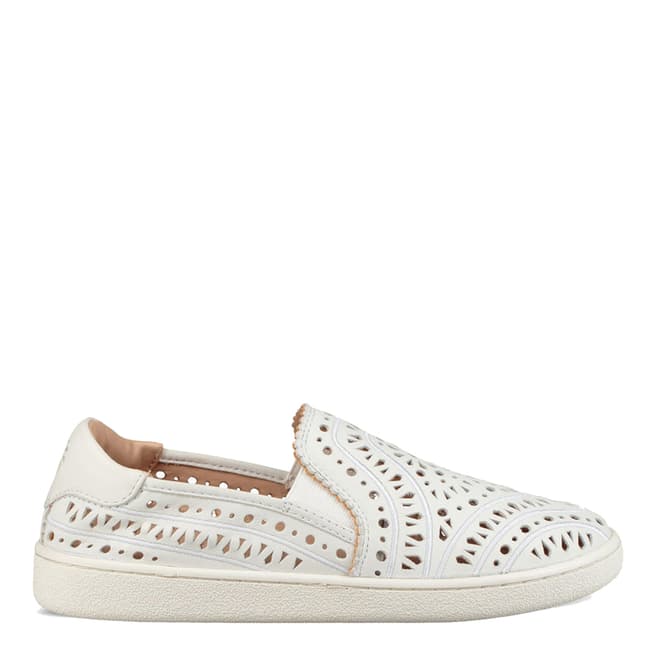 UGG White Leather Cas Perforated Slip-Ons 