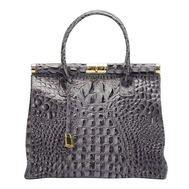 Lisa Minardi Grey Leather Croc Embossed Top Handle Bag
