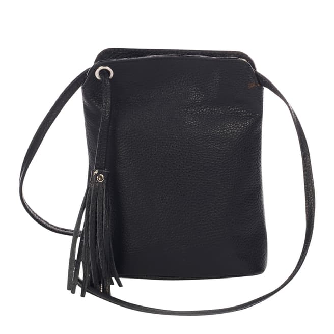 Massimo Castelli Black Leather Tassel Crossbody Bag
