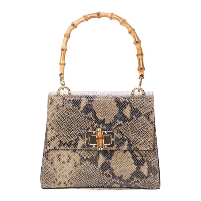 Lisa Minardi Taupe Leather Printed Snakeskin Handbag