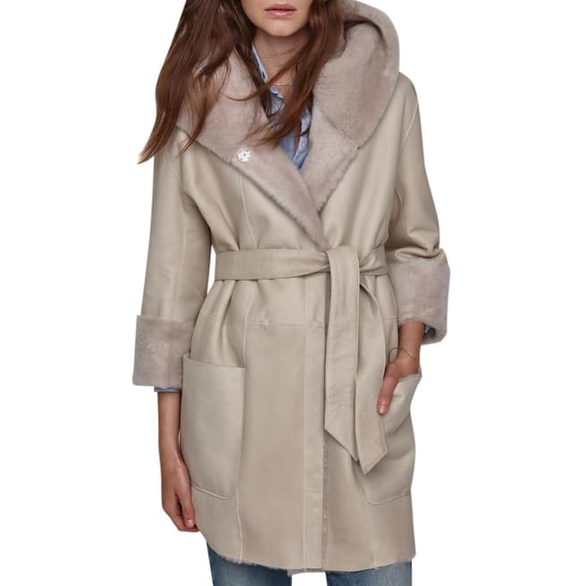 Gushlow & Cole White Lightweight Patch Pocket Shearling Hood Coat