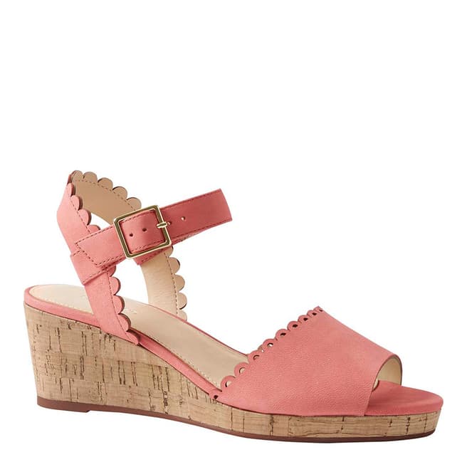 Lands End Fresh Coral Scalloped Wedge Sandals
