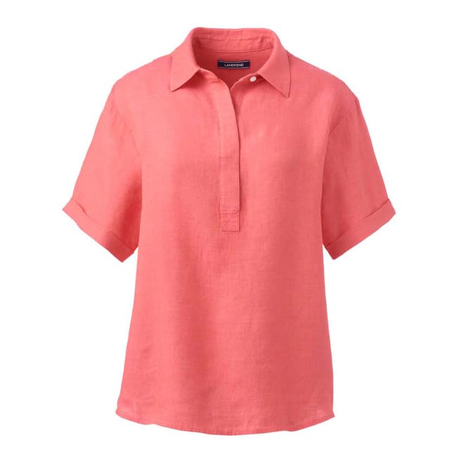 Lands End Light Watermelon Sorbet Short Sleeve Linen Popover Shirt