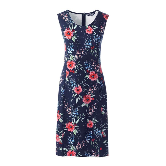 Lands End Fresh Coral Floral Sleeveless Shift Dress in Print Ponte Jersey