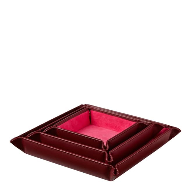 Stow Carmine Red Leather Valet Tray Set