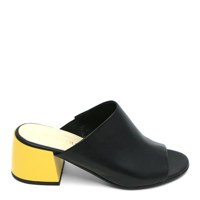 Bosccolo Black & Yellow Leather Block Heel Sandals 