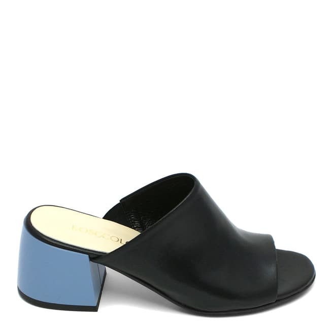 Bosccolo Black & Blue Leather Block Heel Sandals 