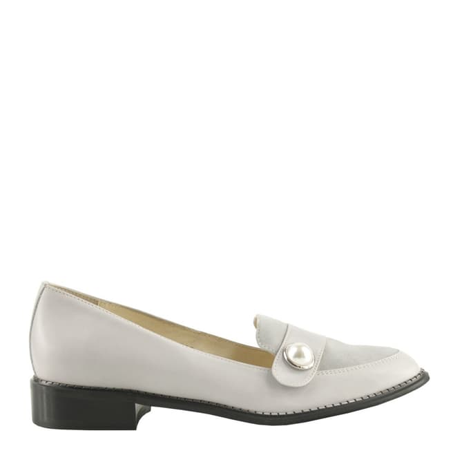 Bosccolo Light Grey Leather & Suede Heeled Moccasins