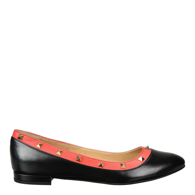 Bosccolo Black & Coral Leather Studded Ballet Flats 