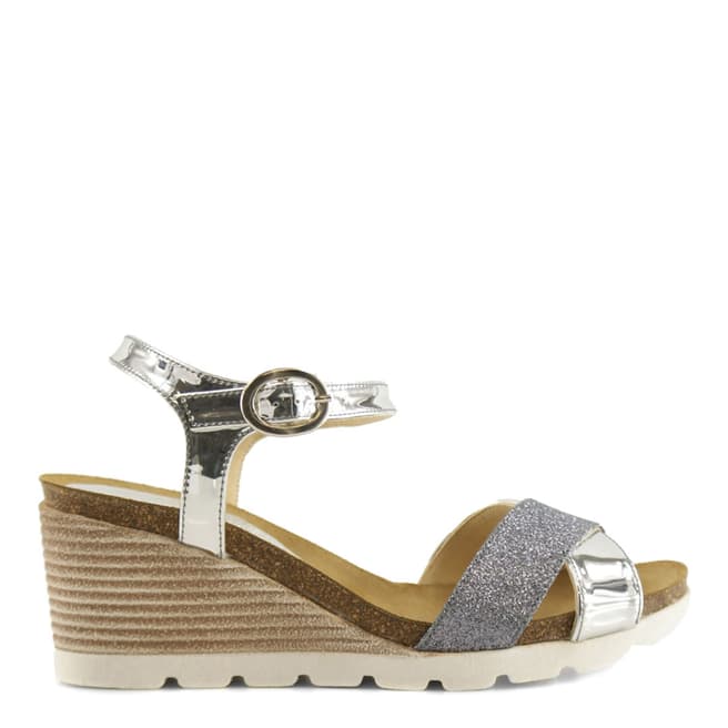 Bosccolo Silver Glitter & Metallic Wedge Heel Sandals 