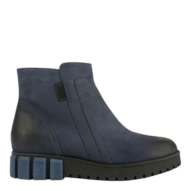 Bosccolo Navy Blue Chunky Heel Ankle Boots 