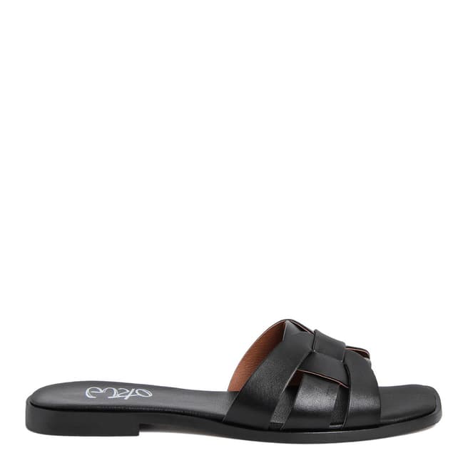 Gusto Black Leather Cut Out Detail Flat Sandals