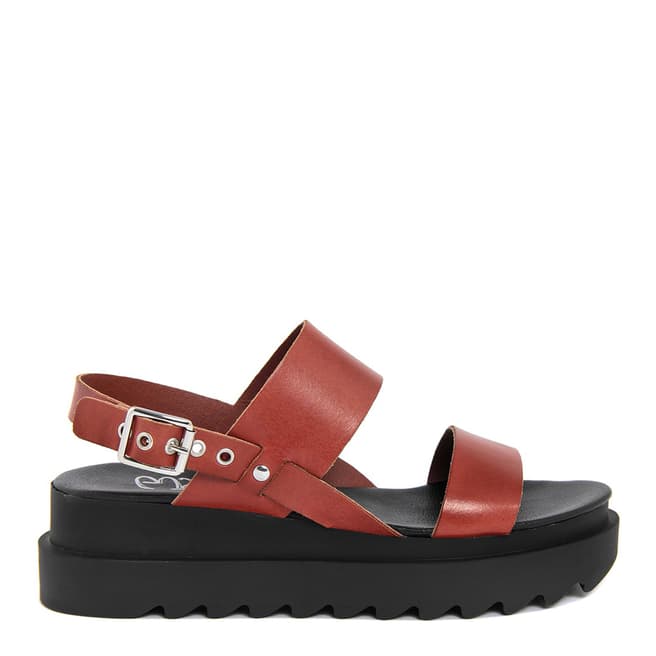 Gusto Red Leather Chunky Heel Flatforms