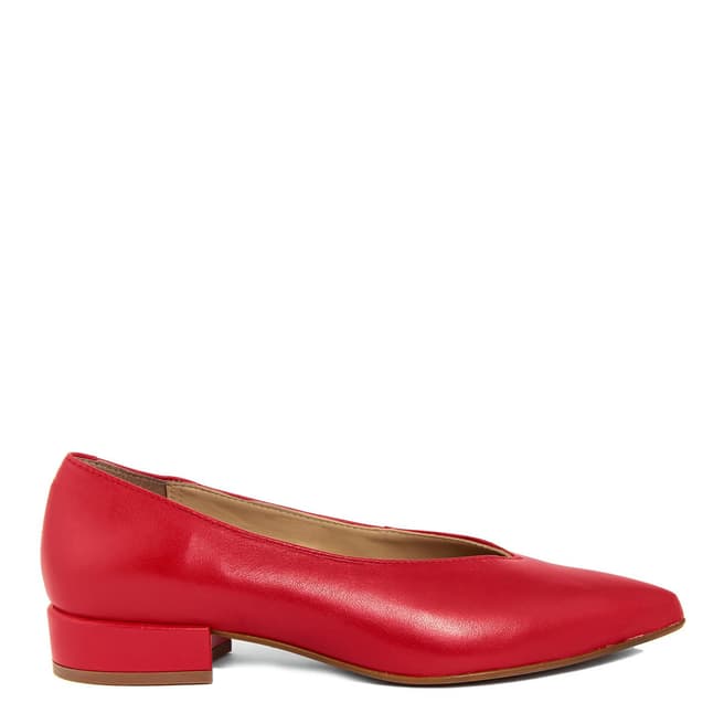 Gusto Red Leather Ponited Toe Flat Shoes