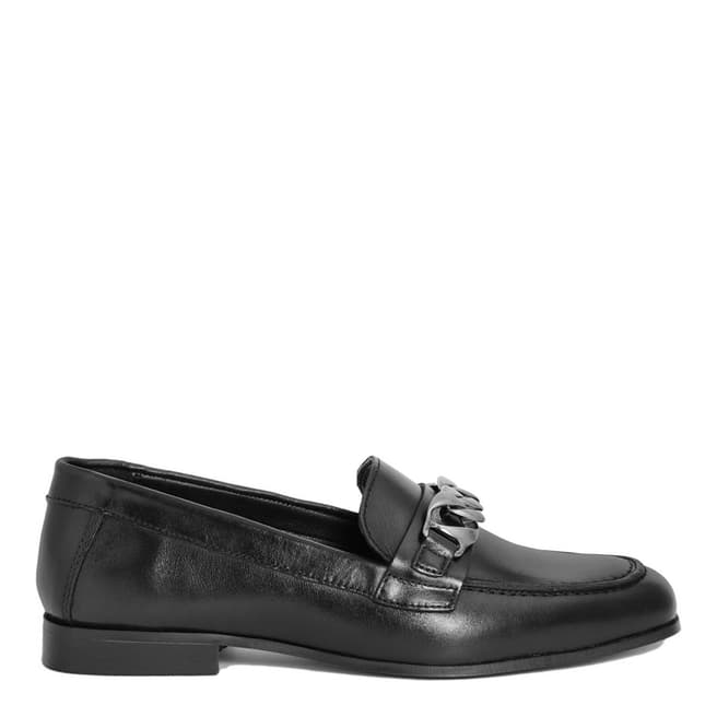 Gusto Black Leather Chain Loafers