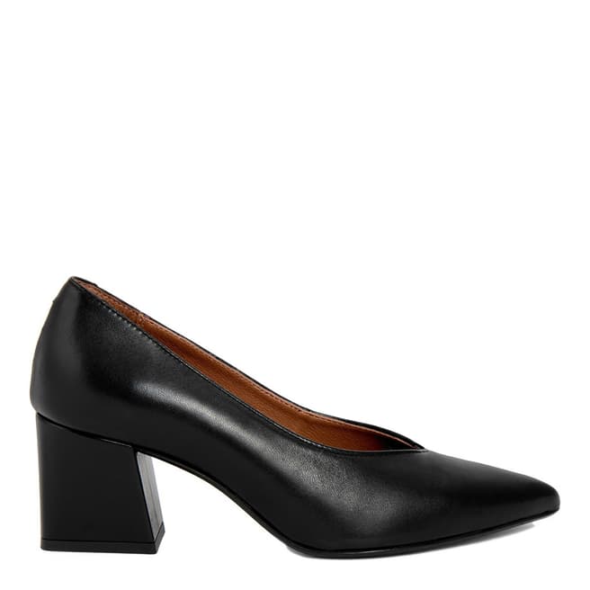 Gusto Black Leather Pointed Toe Block Hee