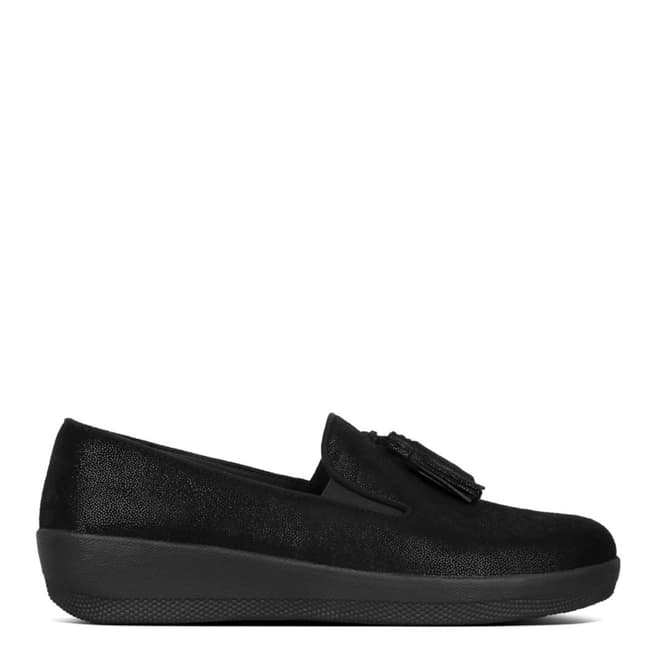 FitFlop Black Shimmersuede Tassel Superskate Loafers 