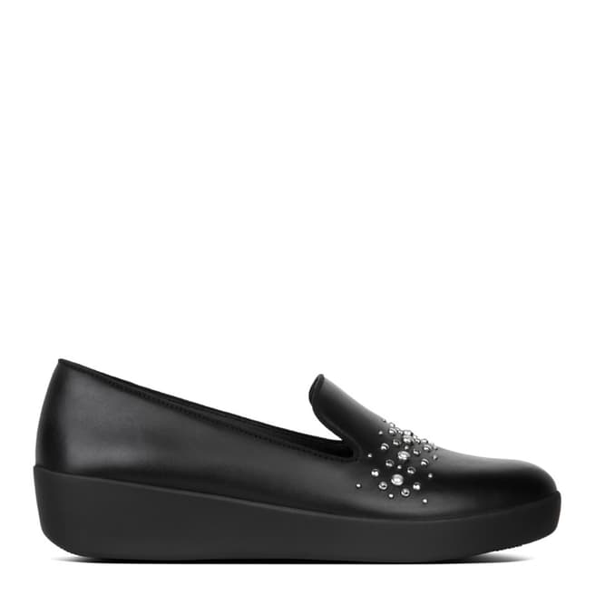 FitFlop Black Leather Audrey Pearl Stud Loafers