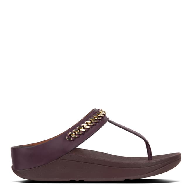 FitFlop Deep Plum Leather Fino Chain Toe Post Sandals 