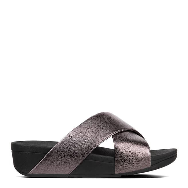 FitFlop Pewter Lulu Molten Metal Cross-Over Strap Slides   
