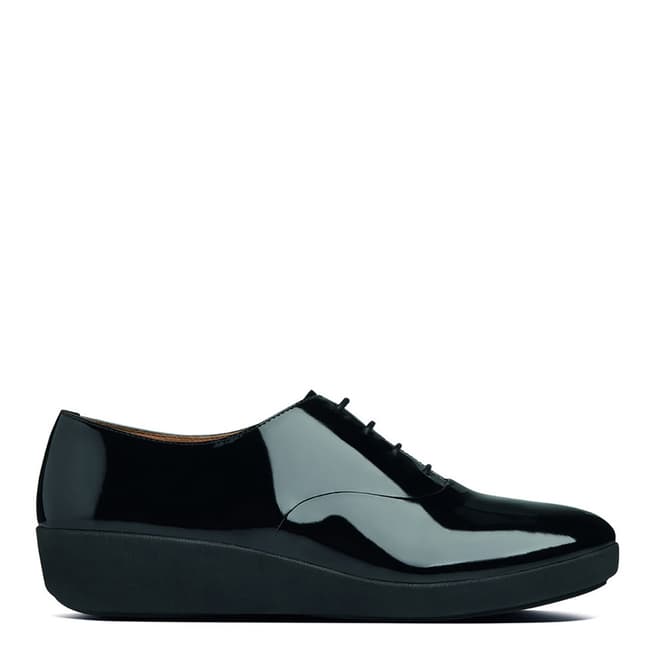 FitFlop Black Leather Patent F-Pop Oxford Shoes