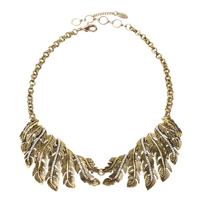Amrita Singh Gold Tone Textured Birch Leaf Austrian Crystal Necklace