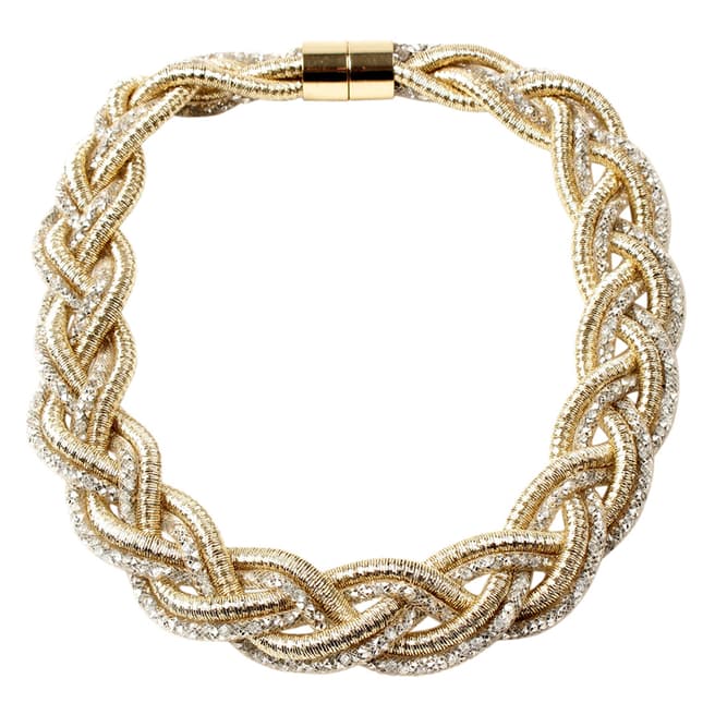 Amrita Singh Gold Braided Mesh Collar Necklace With Austrian Crystal 