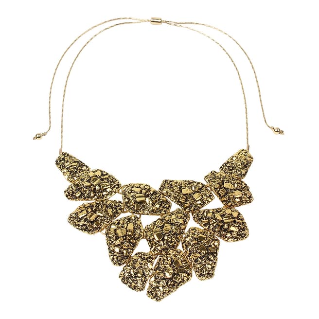 Amrita Singh Antique Gold Hammered Edge Vintage Bib Necklace