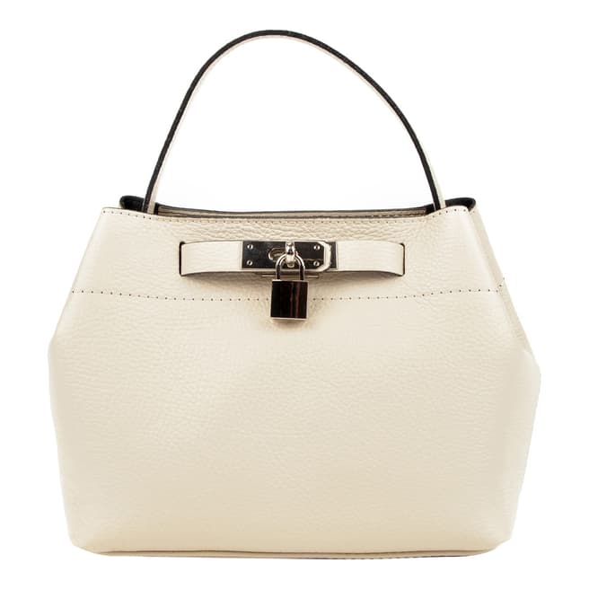 Isabella Rhea Beige Leather Lock Feature Top Handle Bag