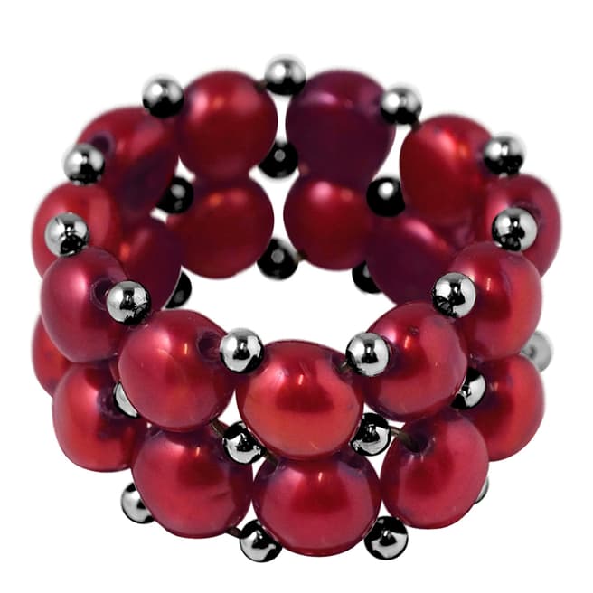 Mitzuko Two Row Pearl Ring Red