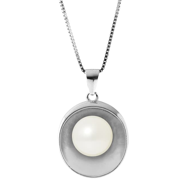 Mitzuko White Button Pearl Silver Necklace