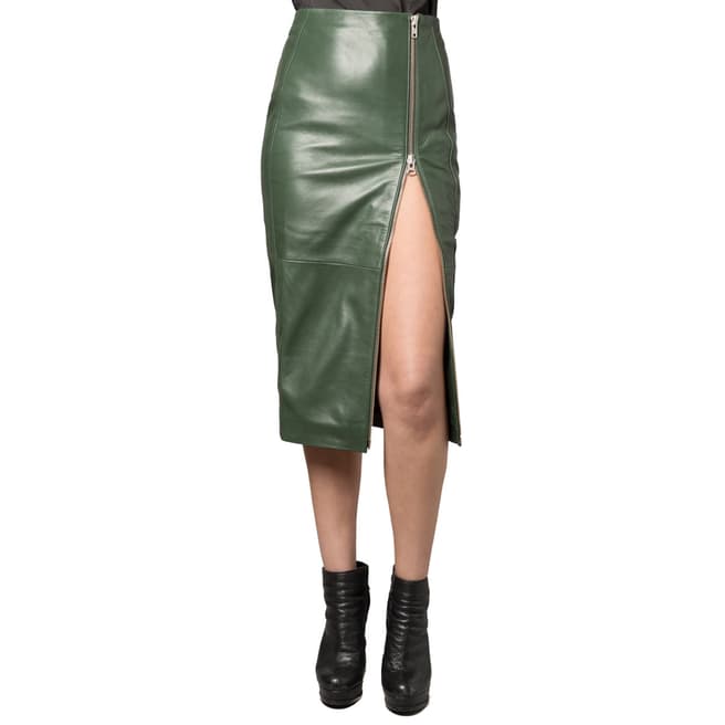 Muubaa Green  Jowlett Zip Leather Skirt