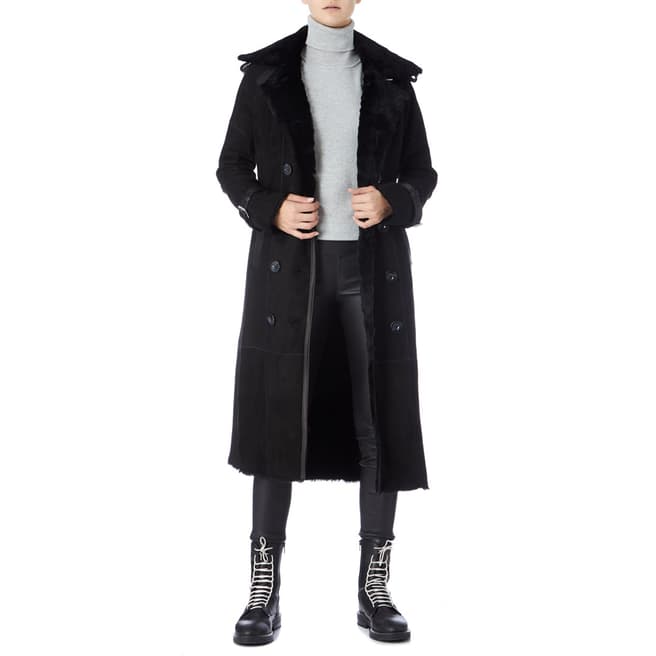 Max and Zac London Black Shearling Trench Coat