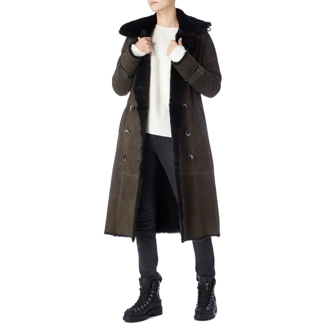 Max and Zac London Green Shearling Trench Coat