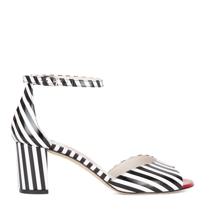 Lulu Guinness Black & White Stripe Leather Faye Heeled Sandals