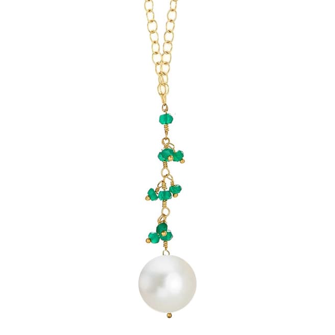 Liv Oliver Green Onyx and Pearl Drop Necklace