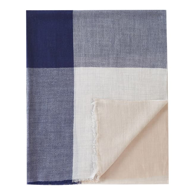 Pure Collection Navy Check Ultra Soft Wool Scarf