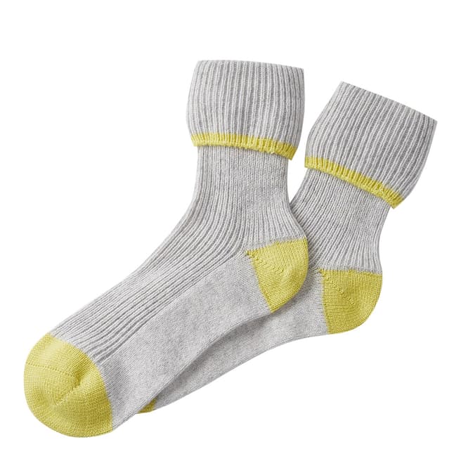 Pure Collection Grey/Chartreuse Cashmere Bed Socks