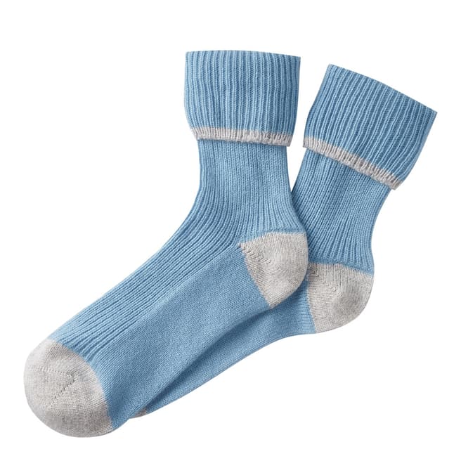 Pure Collection Grey/Antique Blue Cashmere Bed Socks
