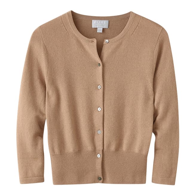 Pure Collection Soft Walnut Cashmere Cropped Cardigan